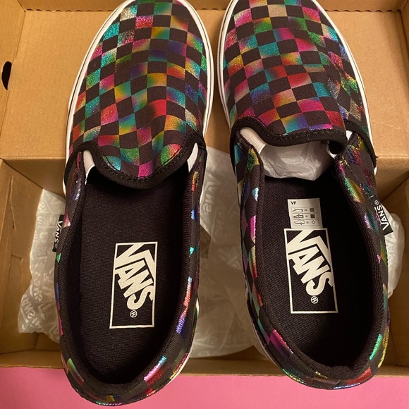 Vans Shoes - NIB Vans iradescent check design. Never tried on. Size 8.5. Very pretty!